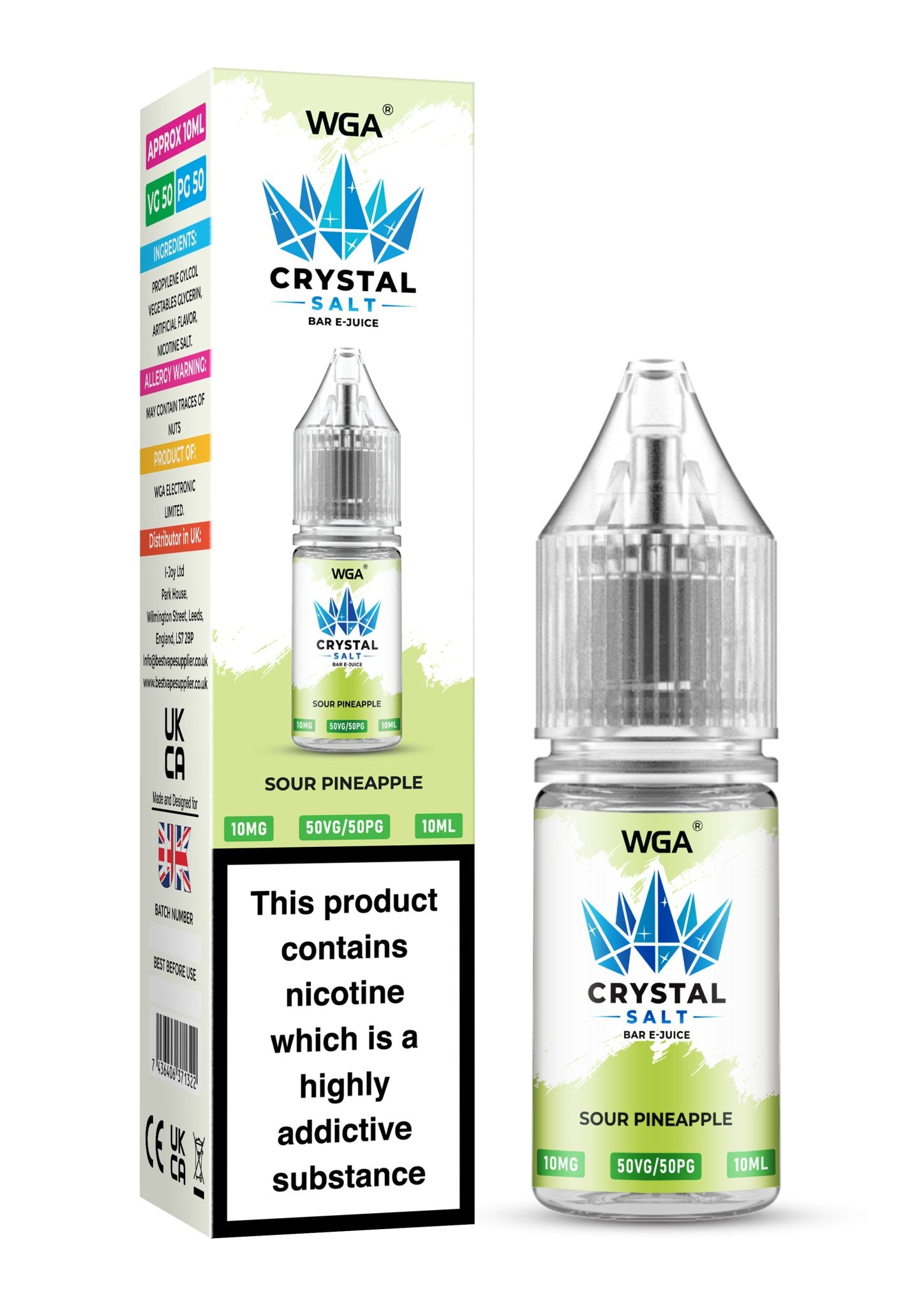 WGA Crystal Nic Salt 10ml E - Liquid Box of 10 - Wolfvapes.co.uk - Sour Pineapple