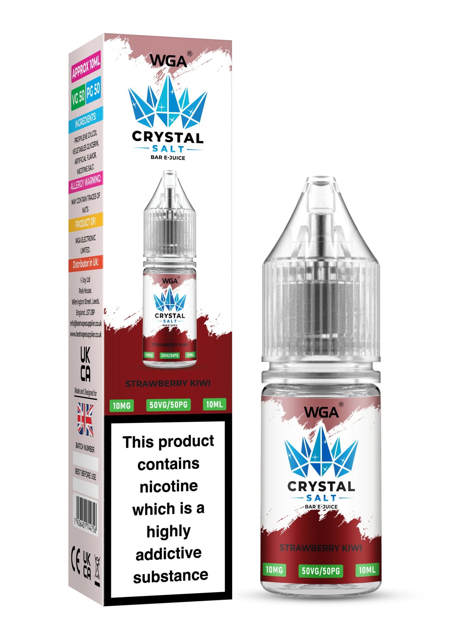 WGA Crystal Nic Salt 10ml E - Liquid Box of 10 - Wolfvapes.co.uk - Strawberry Kiwi