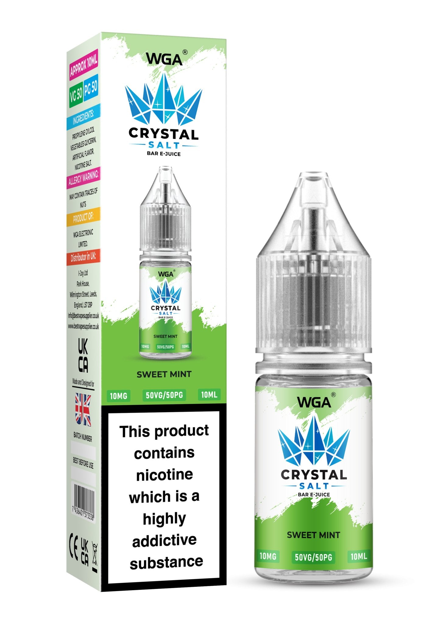 WGA Crystal Nic Salt 10ml E - Liquid Box of 10 - Wolfvapes.co.uk - Sweet Mint