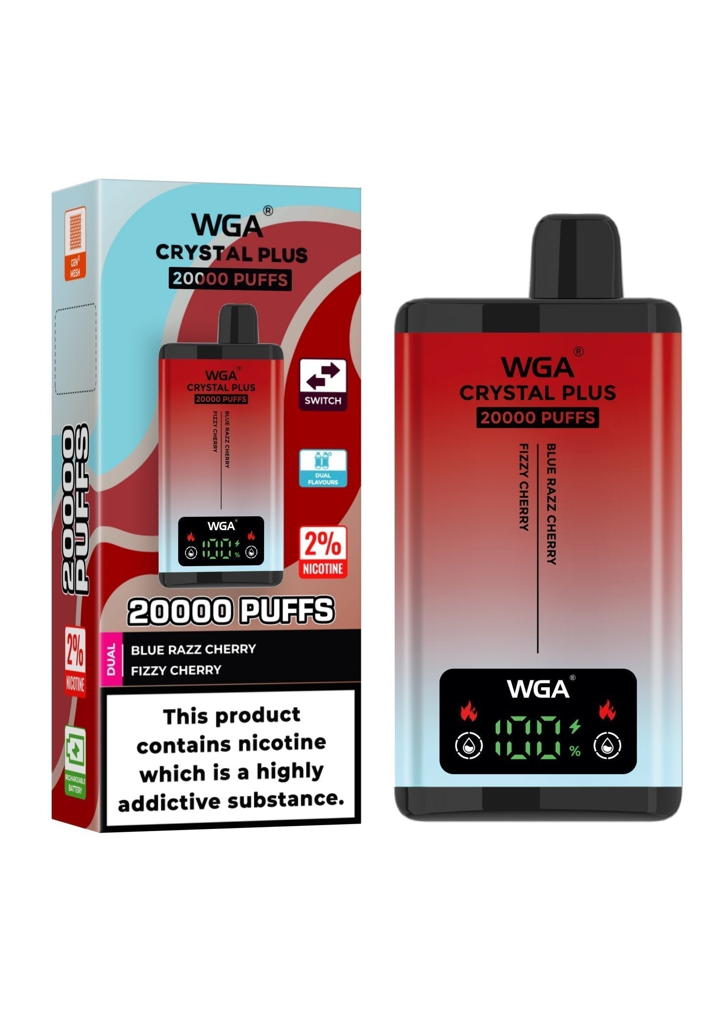 WGA Crystal Plus 20000 Disposable Vape - Box of 10 - Wolfvapes.co.uk - Blue Razz Cherry/Fizzy Cherry