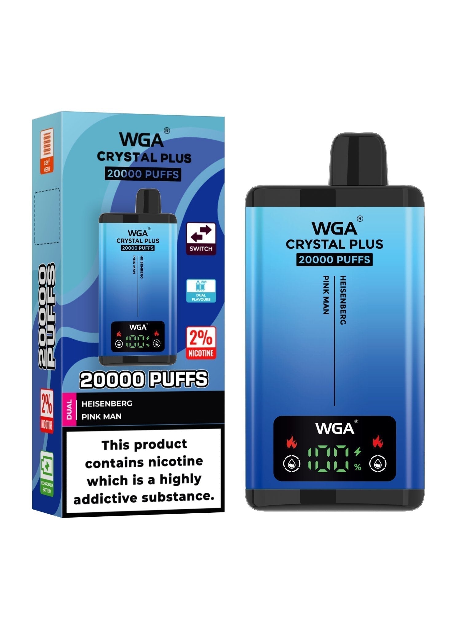 WGA Crystal Plus 20000 Disposable Vape - Box of 10 - Wolfvapes.co.uk - Heisenberg/Pink Man