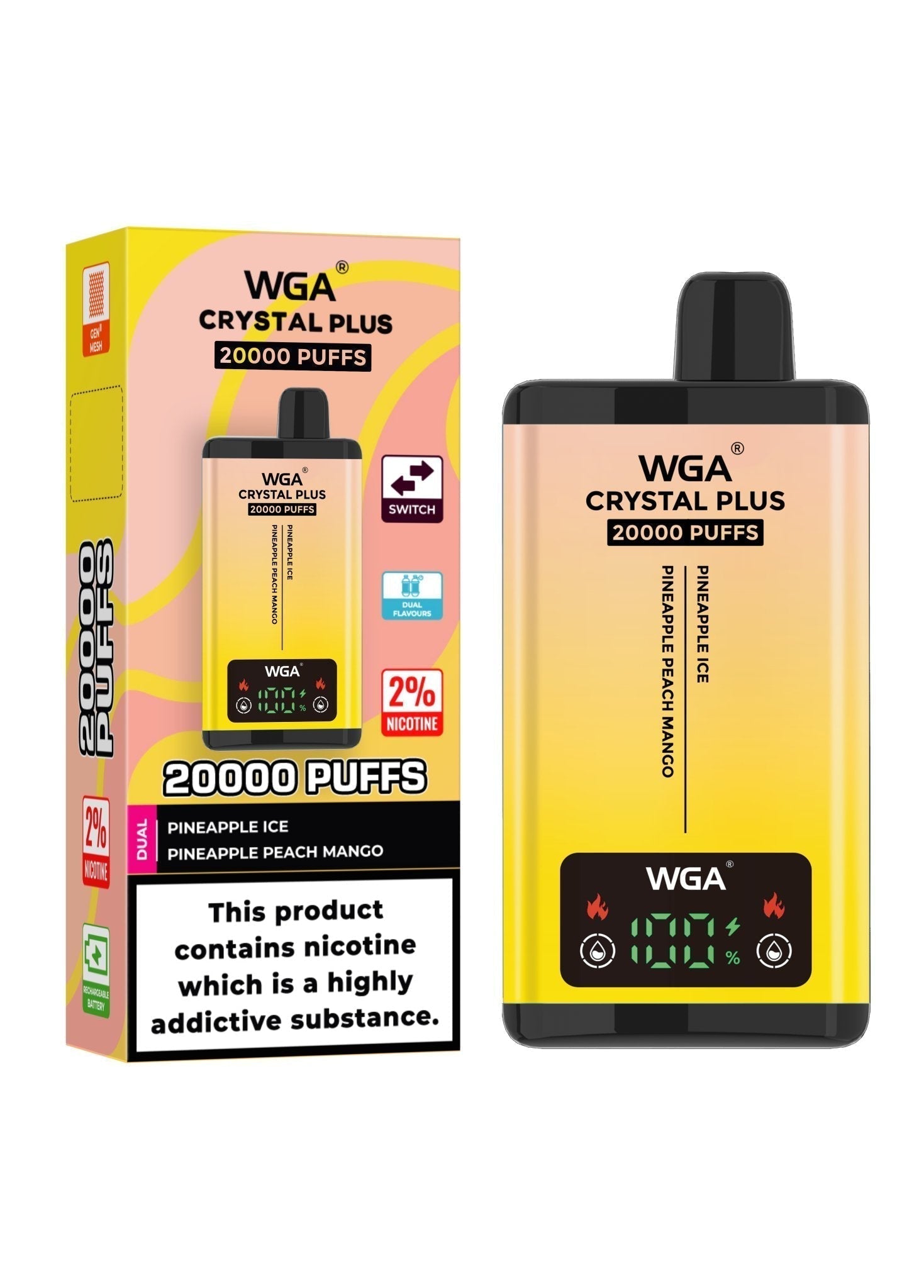 WGA Crystal Plus 20000 Disposable Vape - Box of 10 - Wolfvapes.co.uk - Pineapple Ice/Pineapple Peach Mango