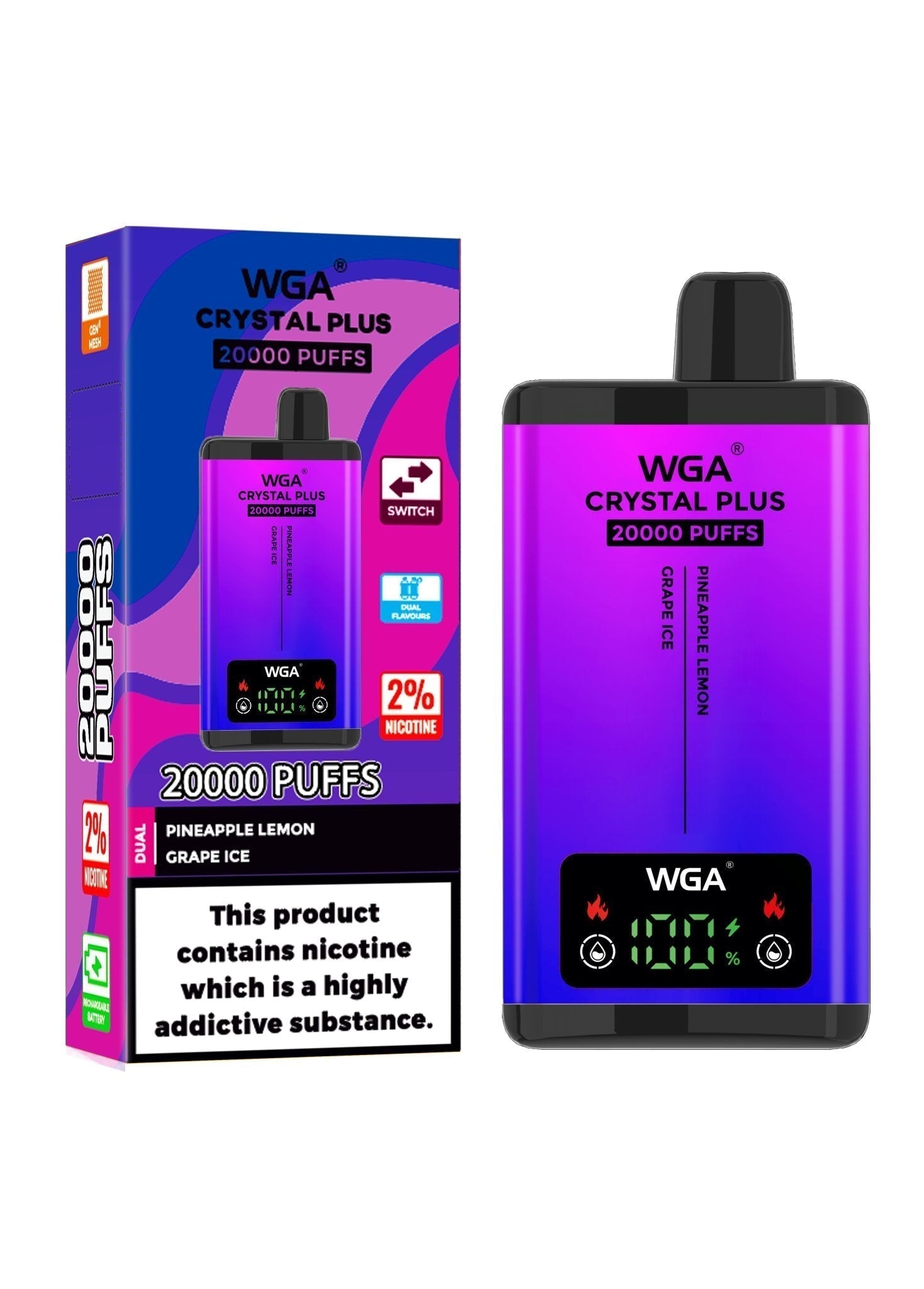 buy WGA Crystal Plus 20000 Disposable Vape - Box of 10 at Wolfvapes.co.uk