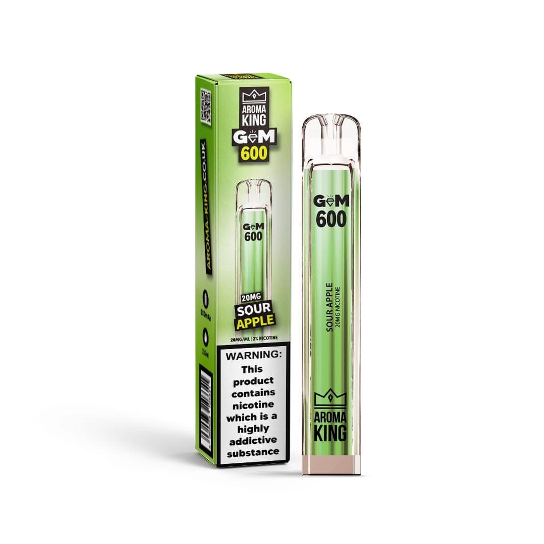0% Aroma King Gem 600 Disposable Vape Pod Pen - Wolfvapes.co.uk-Sour Apple