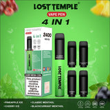 4 in 1 Lost temple 2400 Puffs Disposable Pod System Kit - Wolfvapes.co.uk-Green Edition