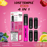 4 in 1 Lost temple 2400 Puffs Disposable Pod System Kit - Wolfvapes.co.uk-Pink Edition