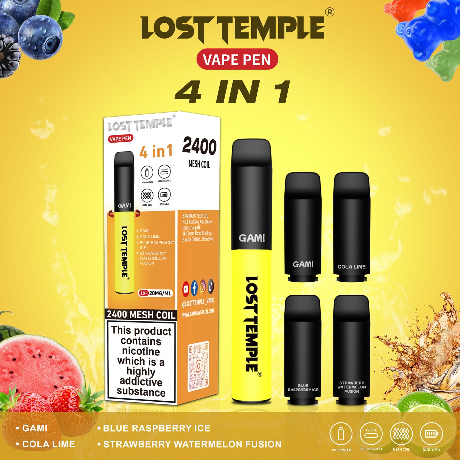 4 in 1 Lost temple 2400 Puffs Disposable Pod System Kit - Wolfvapes.co.uk-Yellow Edition