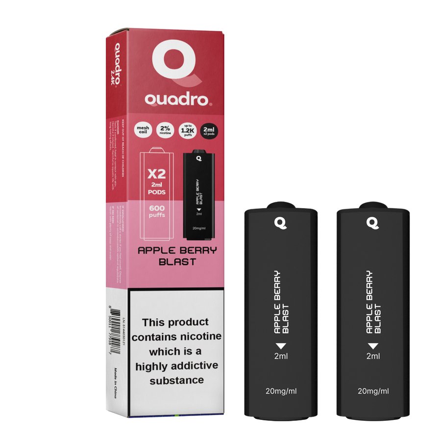 4 in 1 Quadro 2400 Puffs Replacement Pods Box of 10 - Wolfvapes.co.uk-Apple Berry Blast