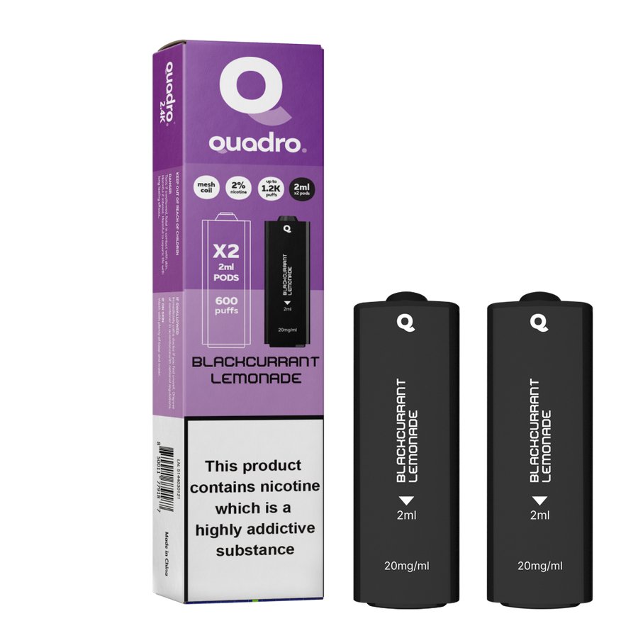 4 in 1 Quadro 2400 Puffs Replacement Pods Box of 10 - Wolfvapes.co.uk-Blackcurrant Lemonade