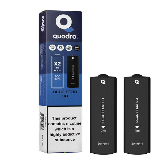 4 in 1 Quadro 2400 Puffs Replacement Pods Box of 10 - Wolfvapes.co.uk-Blue Razz