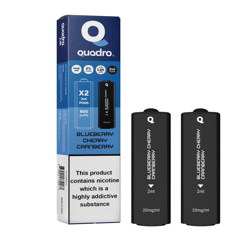 4 in 1 Quadro 2400 Puffs Replacement Pods Box of 10 - Wolfvapes.co.uk-Blueberry Cherry Cranberry