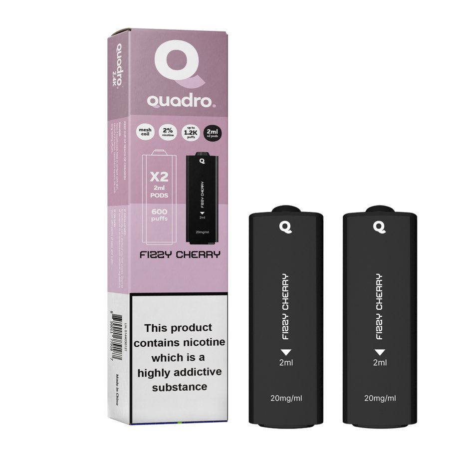 4 in 1 Quadro 2400 Puffs Replacement Pods Box of 10 - Wolfvapes.co.uk-Fizzy Cherry
