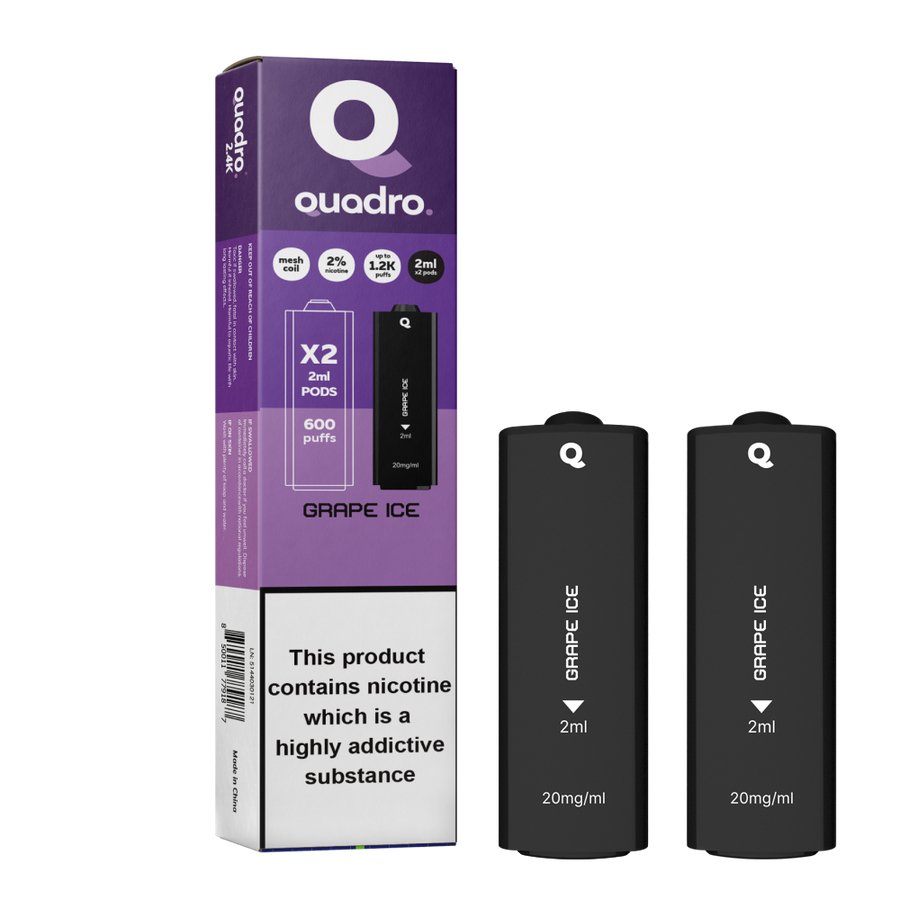 4 in 1 Quadro 2400 Puffs Replacement Pods Box of 10 - Wolfvapes.co.uk-Grape Ice