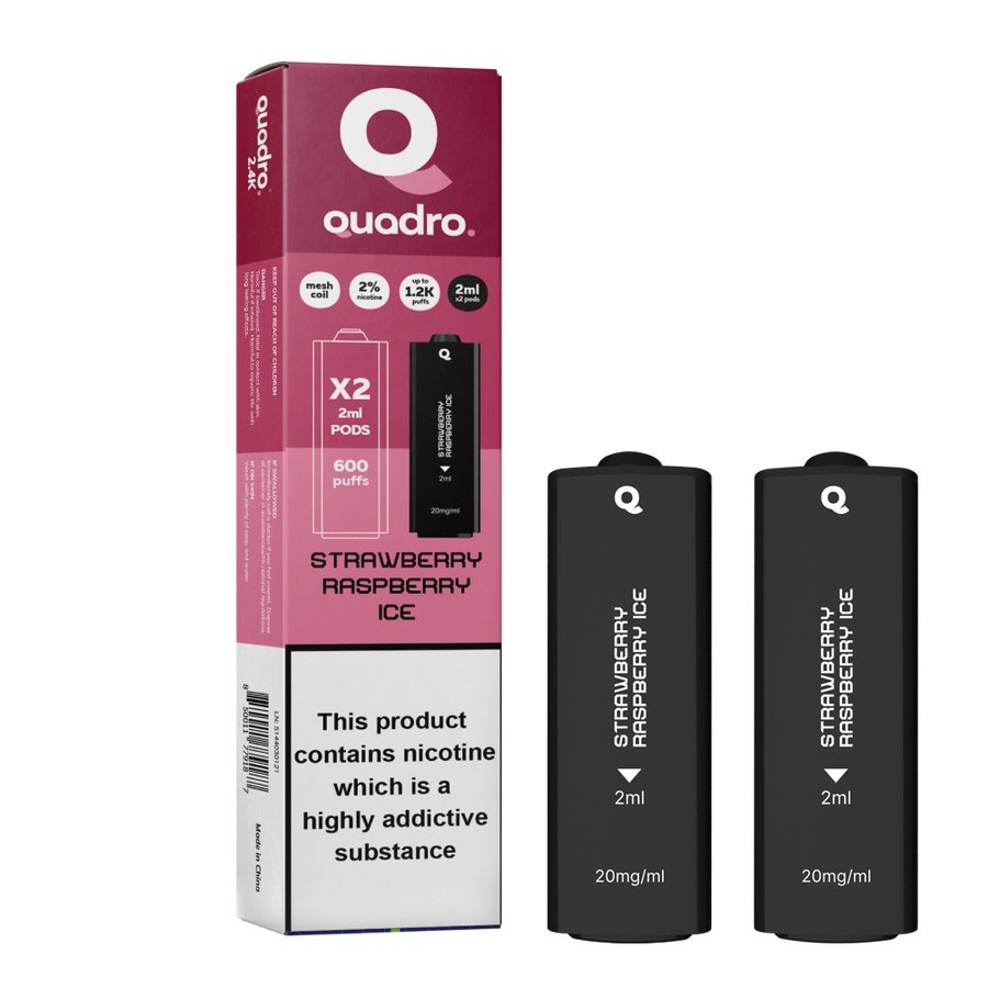 4 in 1 Quadro 2400 Puffs Replacement Pods Box of 10 - Wolfvapes.co.uk-Strawberry Raspberry Ice