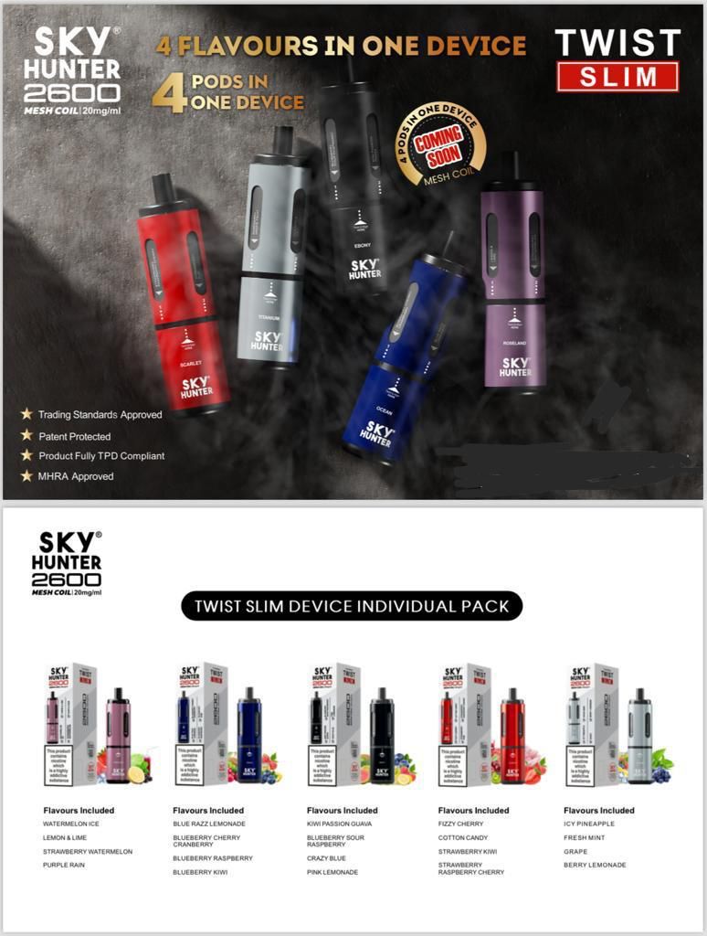 4 in 1 Sky Hunter 2600 Puffs Disposable Vape Pod Kit Pack of 5 - Wolfvapes.co.uk-Ocean Edition
