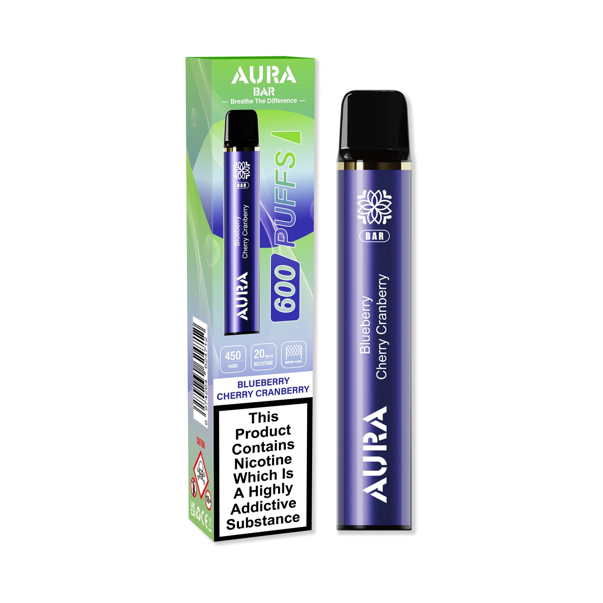 Aura Bar 600 Puffs Disposable Vape By Crystal Prime - Wolfvapes.co.uk-Blueberry Cherry Cranberry