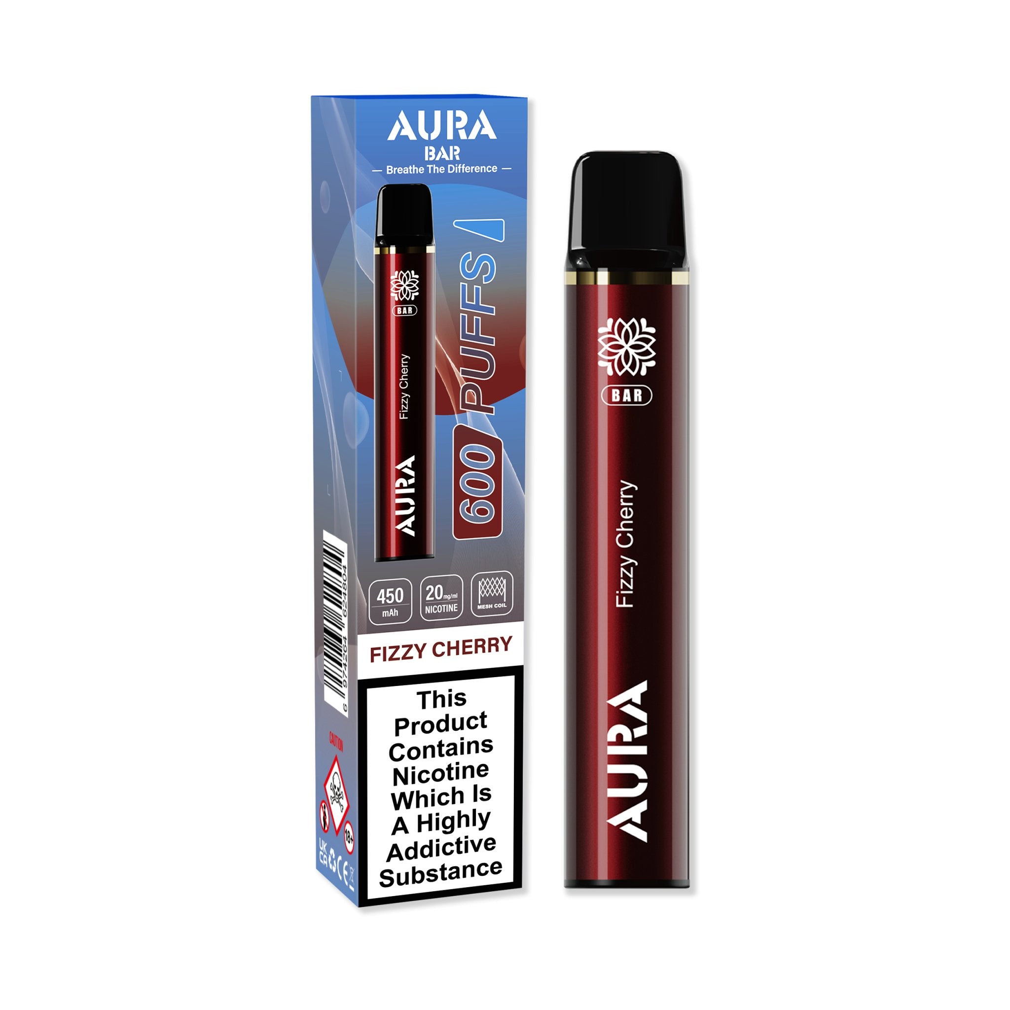 Aura Bar 600 Puffs Disposable Vape By Crystal Prime - Wolfvapes.co.uk-Fizzy Cherry