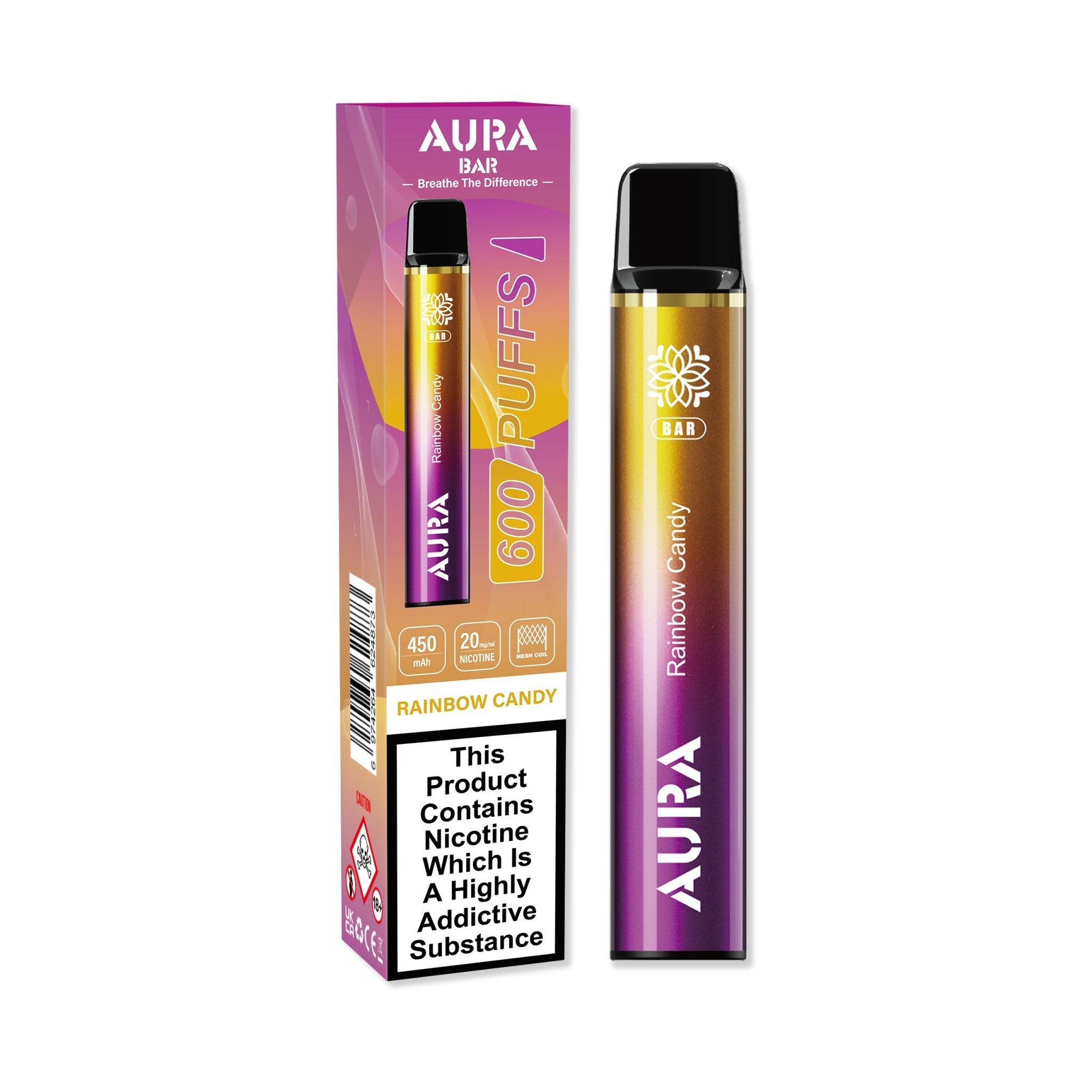 Aura Bar 600 Puffs Disposable Vape By Crystal Prime - Wolfvapes.co.uk-Rainbow Candy