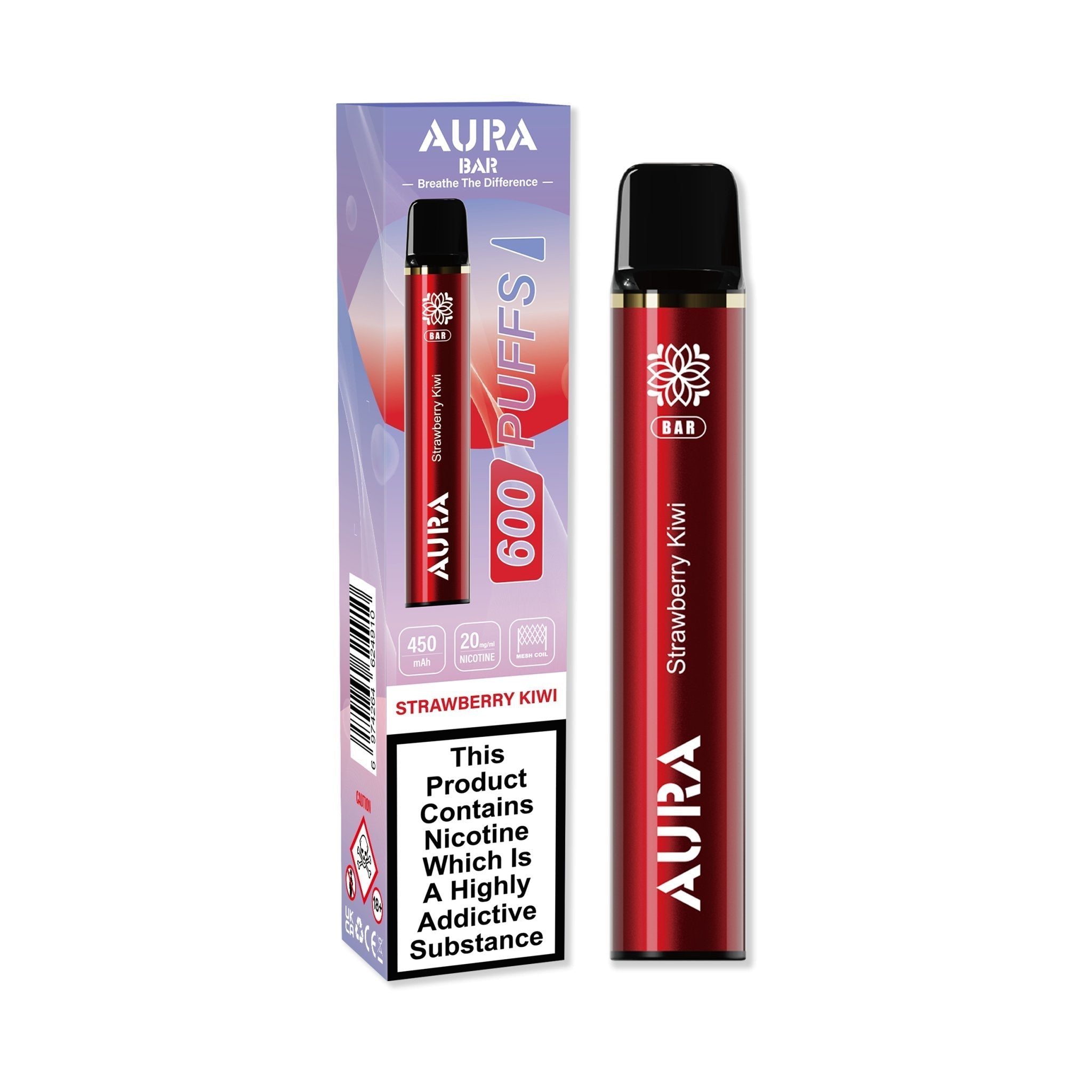 Aura Bar 600 Puffs Disposable Vape By Crystal Prime - Wolfvapes.co.uk-Strawberry Kiwi
