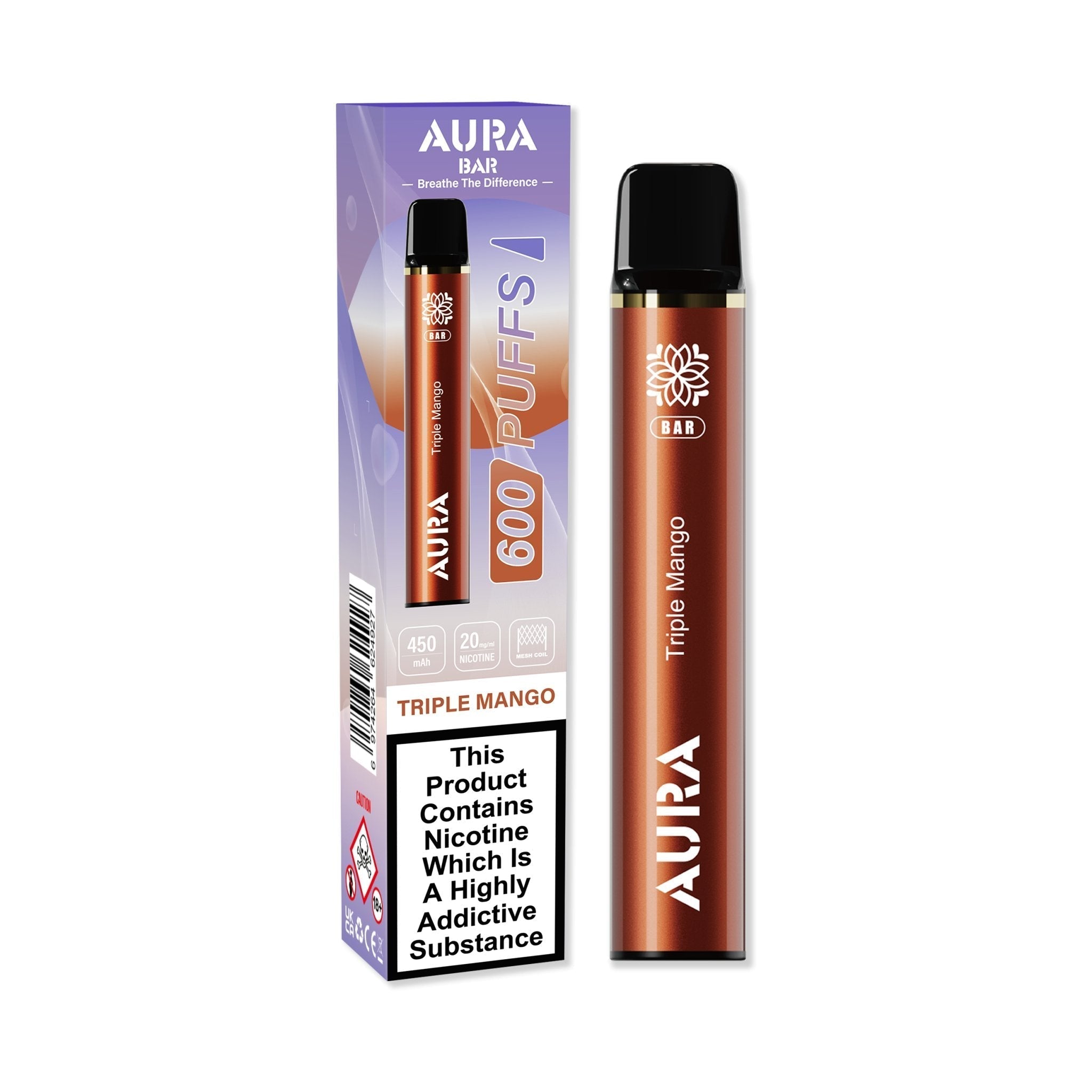 Aura Bar 600 Puffs Disposable Vape By Crystal Prime - Wolfvapes.co.uk-Triple Mango