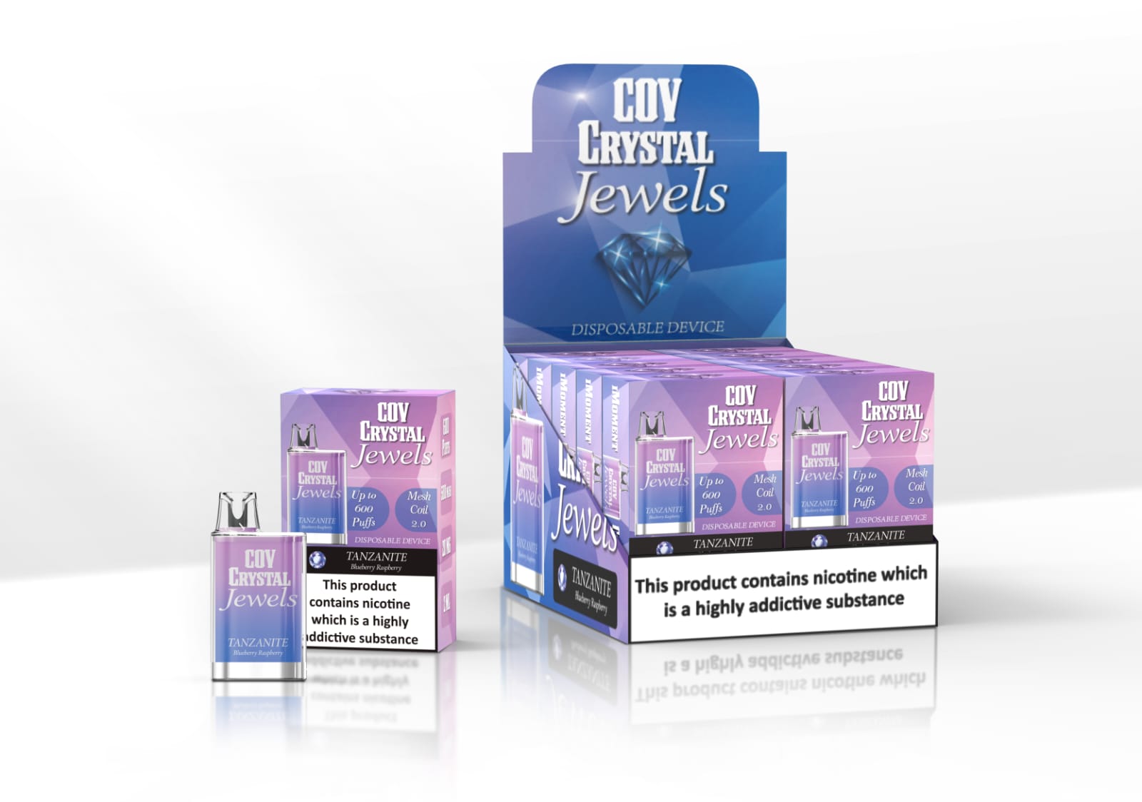 COV Crystal Jewels 600 Puff Disposable Vape Pod-Pack of 10 - Wolfvapes.co.uk-Blueberry Raspberry