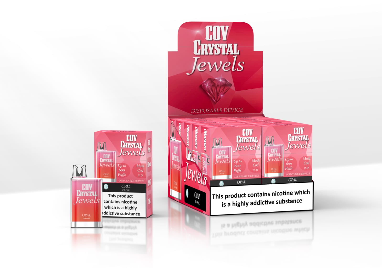 COV Crystal Jewels 600 Puff Disposable Vape Pod-Pack of 10 - Wolfvapes.co.uk-Mr Pink