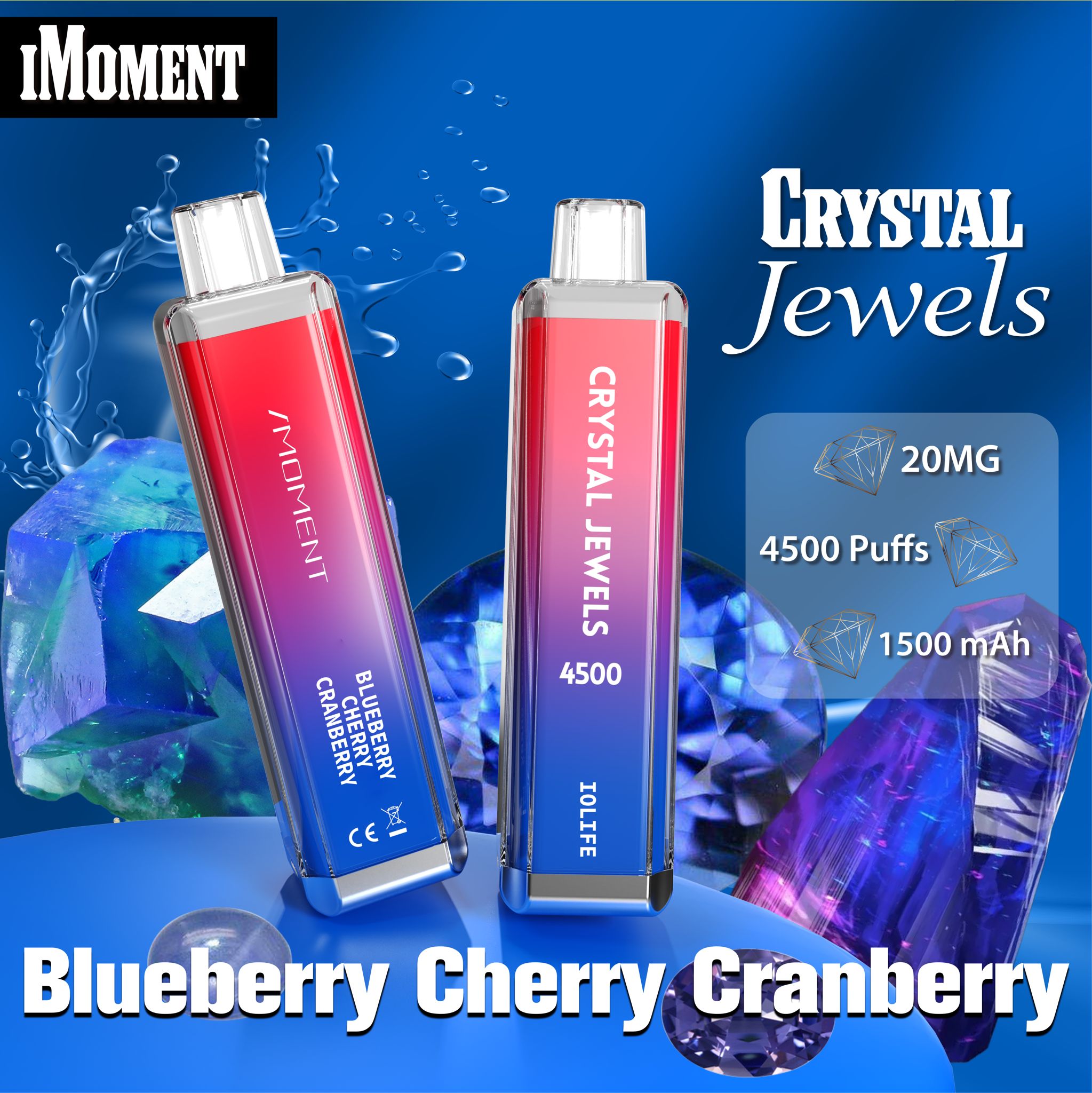 Crystal Jewels 4500 Disposable Vape Pod-Box of 10 - Wolfvapes.co.uk-Blueberry Cherry Cranberry