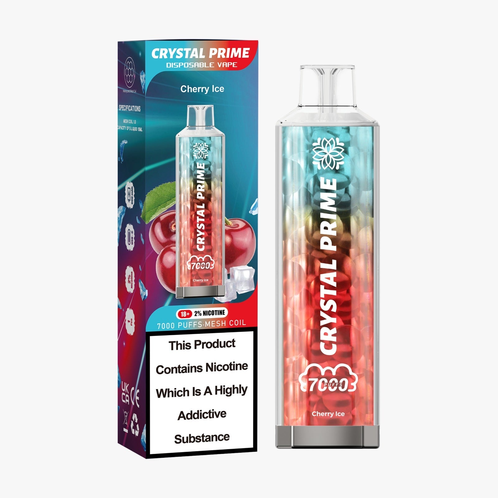 Crystal Prime 3D Effects 7000 Disposable Vape Pod Puff Device Kit - Wolfvapes.co.uk-Cherry Ice *Coming Soon*