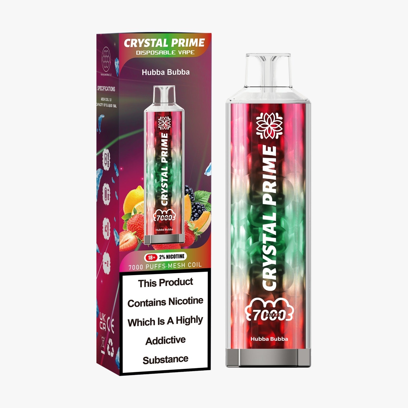 Crystal Prime 3D Effects 7000 Disposable Vape Pod Puff Device Kit - Wolfvapes.co.uk-Hubba Bubba *Coming Soon*