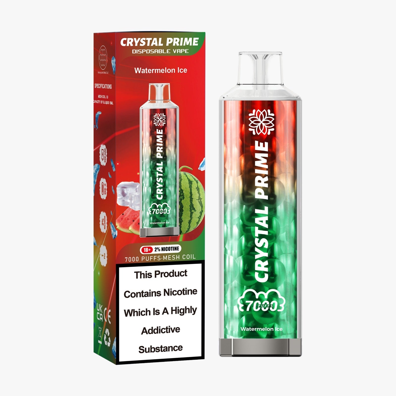 Crystal Prime 3D Effects 7000 Disposable Vape Puff Pod Box of 10 - Wolfvapes.co.uk-Watermelon Ice *Coming Soon*