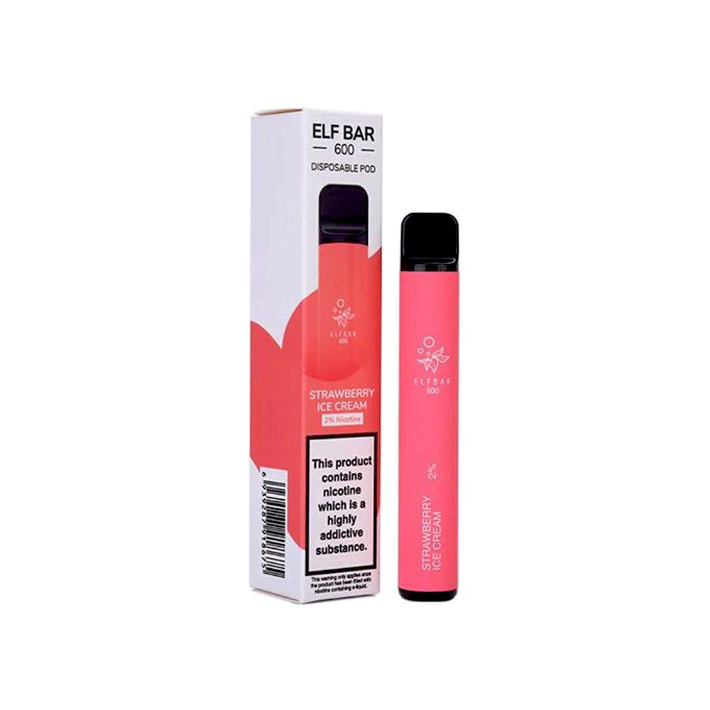 Elf Bar 600 Puffs Disposable Kit | 20mg | Wolfvapes - Wolfvapes.co.uk-STRAWBERRY ICE CREAM