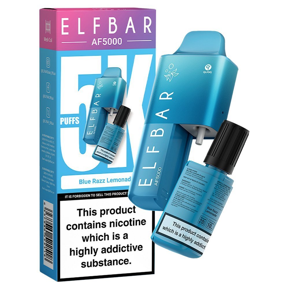 Elfbar AF5000 Puffs Disposable Vape Device - Box of 10 - Wolfvapes.co.uk-Blue Razz Lemonade