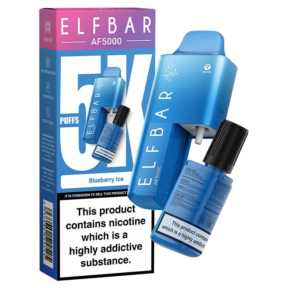 Elfbar AF5000 Puffs Disposable Vape Device - Box of 10 - Wolfvapes.co.uk-Blueberry Ice