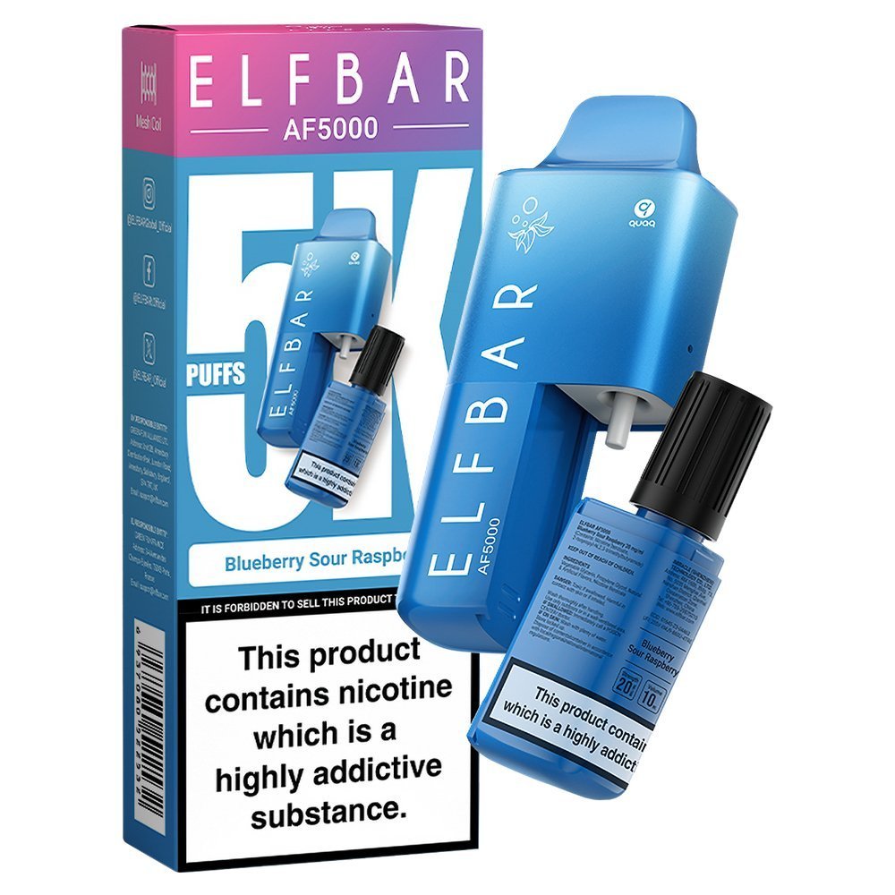 Elfbar AF5000 Puffs Disposable Vape Device - Box of 10 - Wolfvapes.co.uk-Blueberry Sour Raspberry