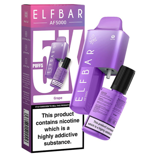 Elfbar AF5000 Puffs Disposable Vape Device - Box of 10 - Wolfvapes.co.uk-Grape