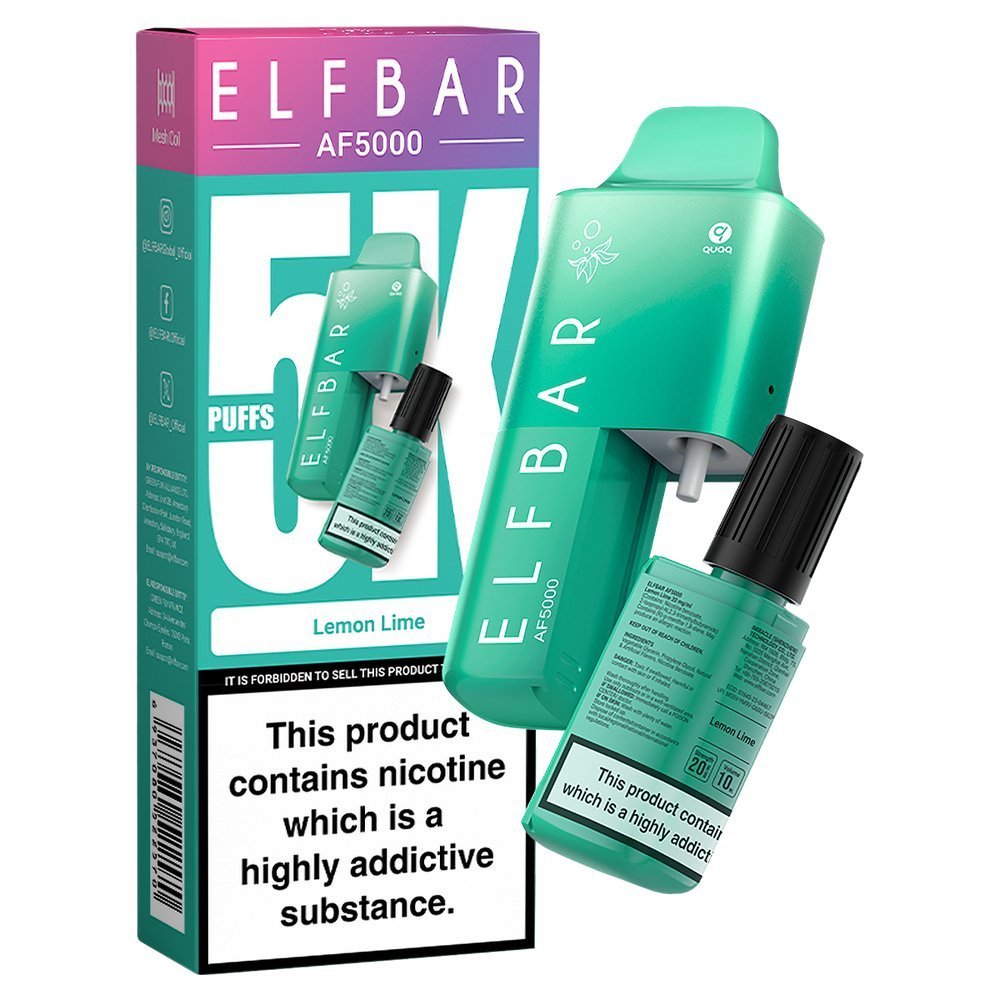 Elfbar AF5000 Puffs Disposable Vape Device - Box of 10 - Wolfvapes.co.uk-Lemon Lime