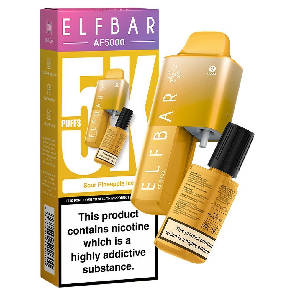 Elfbar AF5000 Puffs Disposable Vape Device - Box of 10 - Wolfvapes.co.uk-Sour Pineapple Ice