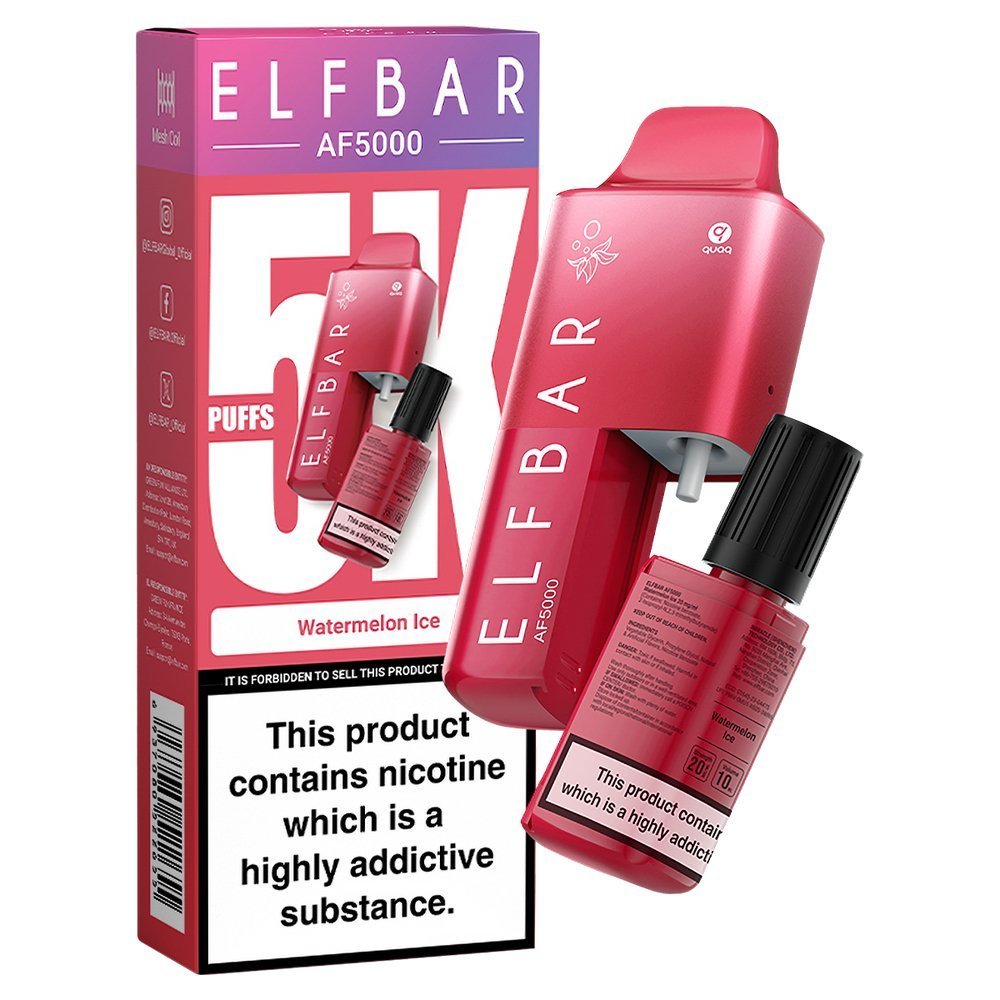 Elfbar AF5000 Puffs Disposable Vape Device - Box of 10 - Wolfvapes.co.uk-Watermelon Ice