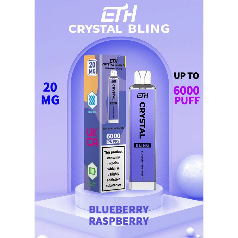 ETH Crystal Bling 6000 Disposable Vape Puff Pod Device - Wolfvapes.co.uk-Blue Sour Raspberry