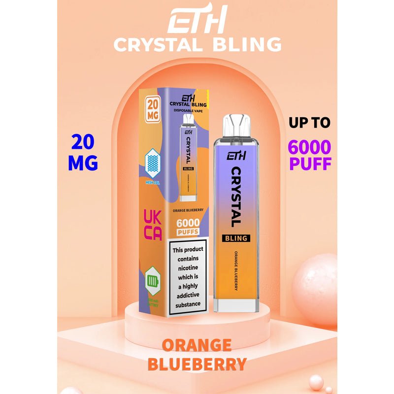 ETH Crystal Bling 6000 Disposable Vape Puff Pod Device - Wolfvapes.co.uk-Orange Blueberry