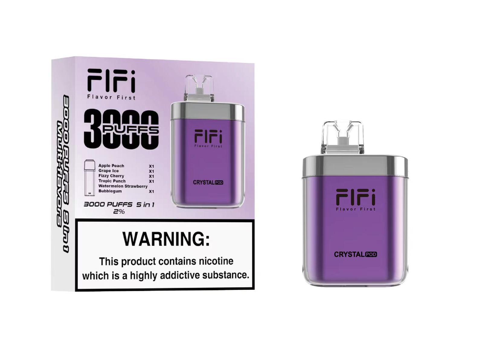 FiFi Crystal Pod 3000 Puffs Disposable Vape Pod 5 in 1 - Wolfvapes.co.uk-Purple Edition