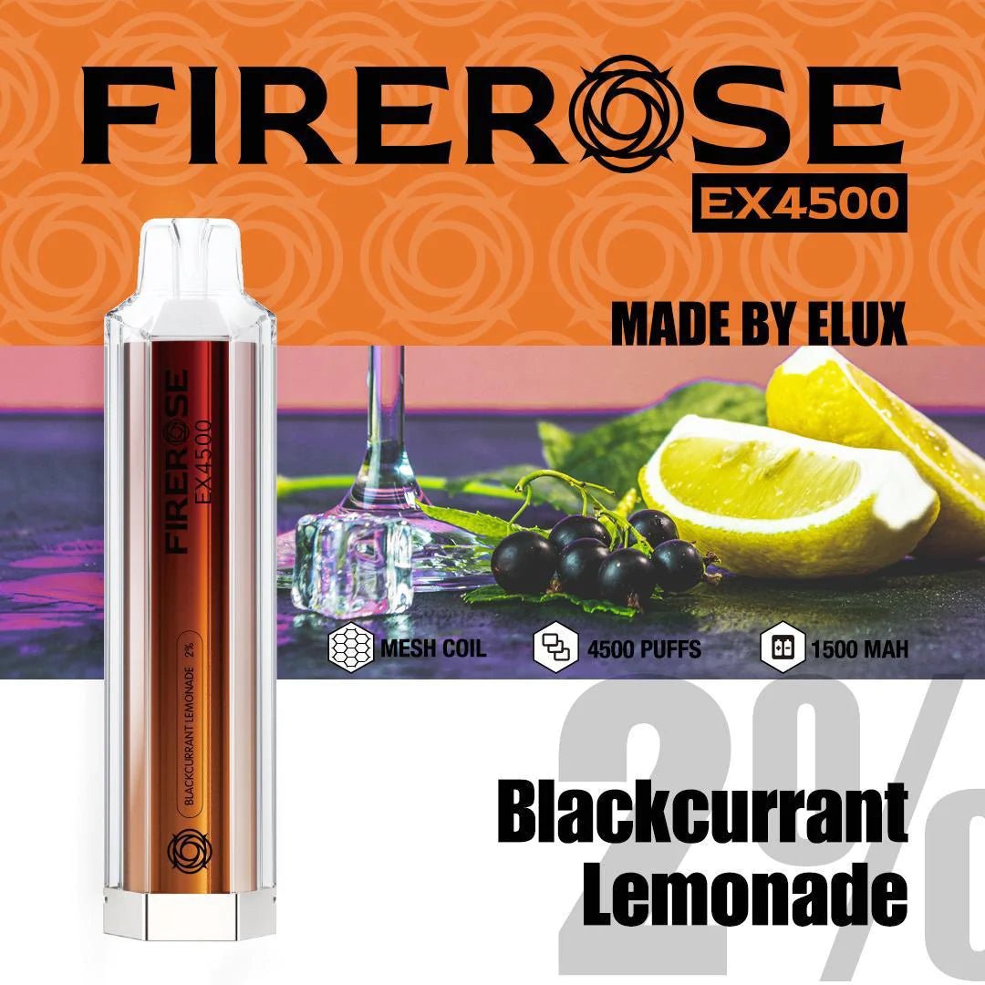 Firerose EX4500 Disposable Vape Pod Box of 10 - Wolfvapes.co.uk-Blackcurrant Lemonade