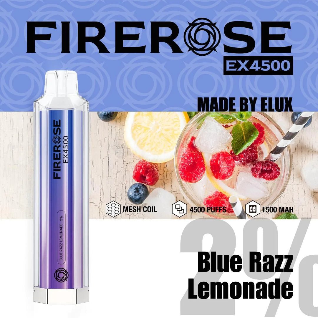 Firerose EX4500 Disposable Vape Pod Box of 10 - Wolfvapes.co.uk-Blue Razz Lemonade