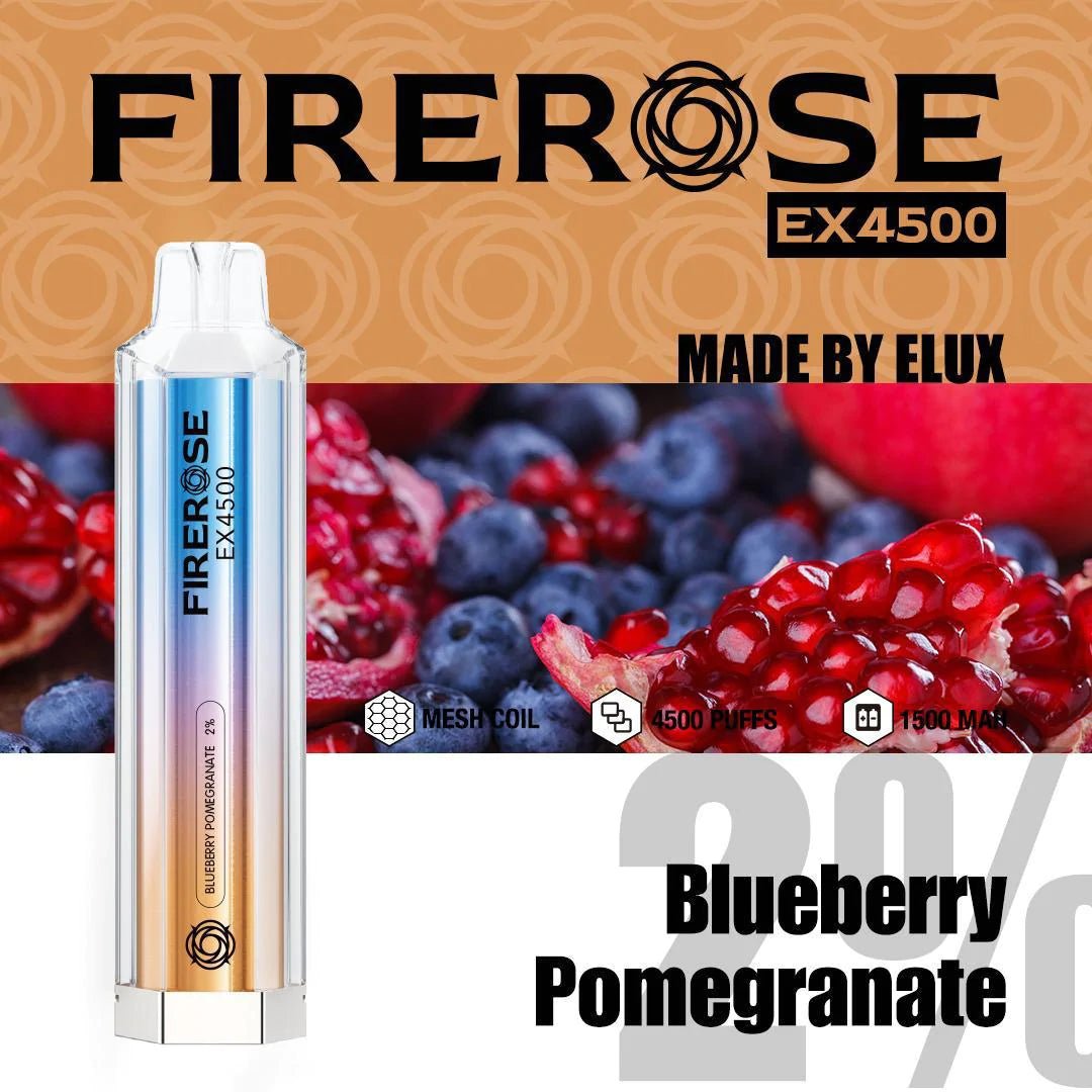 Firerose EX4500 Disposable Vape Pod Box of 10 - Wolfvapes.co.uk-Blueberry Pomegranate