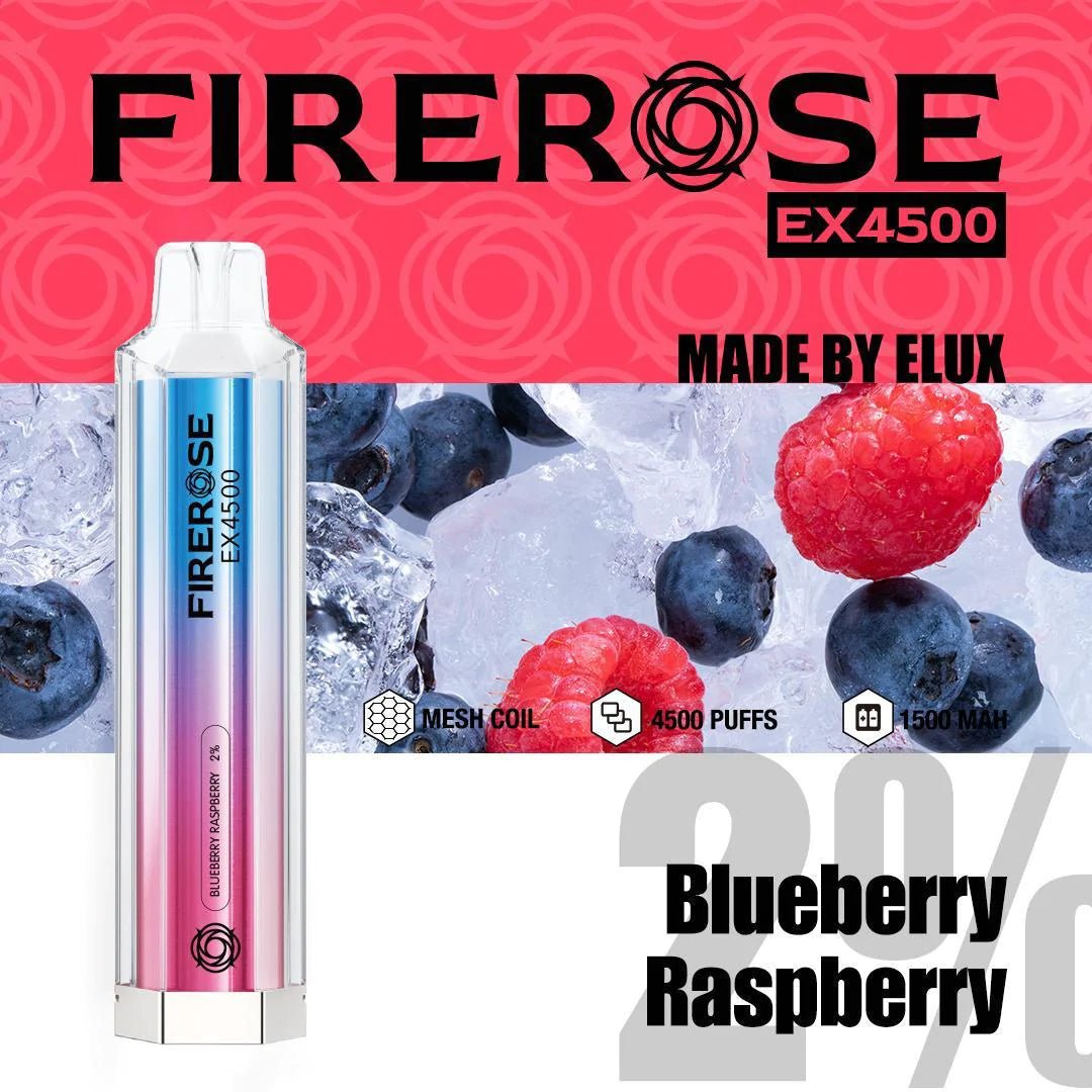 Firerose EX4500 Disposable Vape Pod Box of 10 - Wolfvapes.co.uk-Blueberry Raspberry