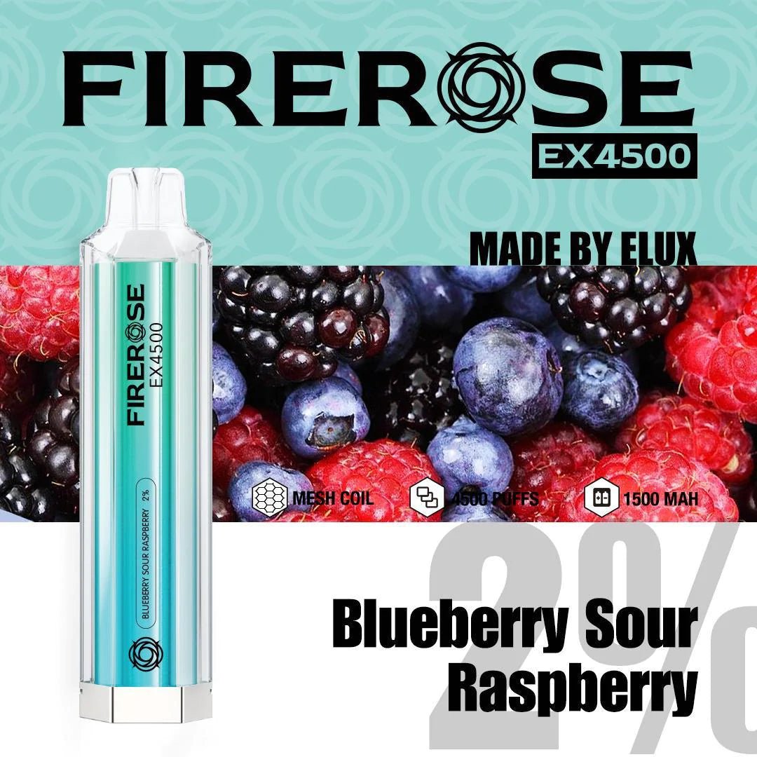 Firerose EX4500 Disposable Vape Pod Box of 10 - Wolfvapes.co.uk-Blueberry Sour Raspberry