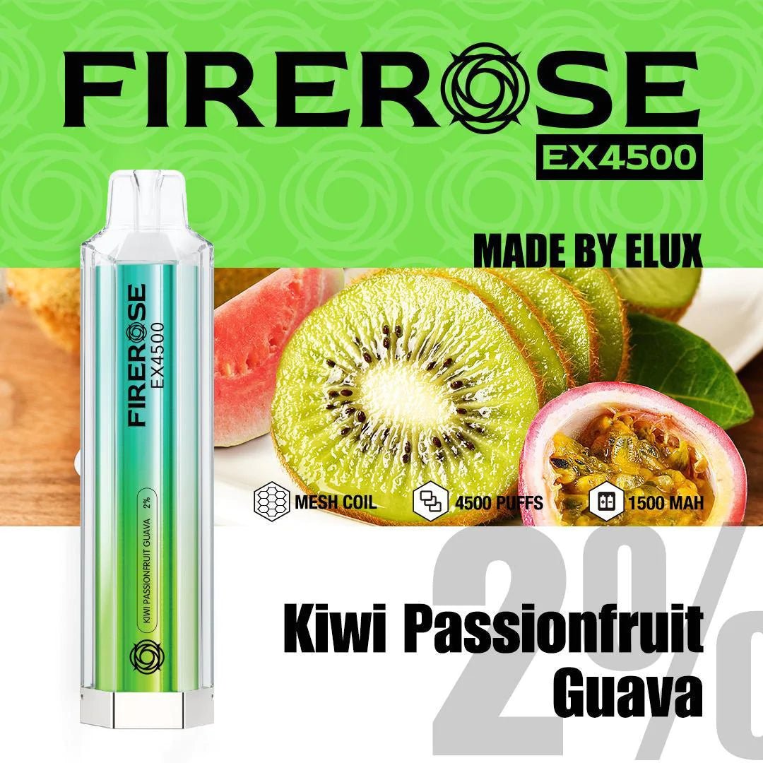 Firerose EX4500 Disposable Vape Pod Box of 10 - Wolfvapes.co.uk-Kiwi Passionfruit Guava