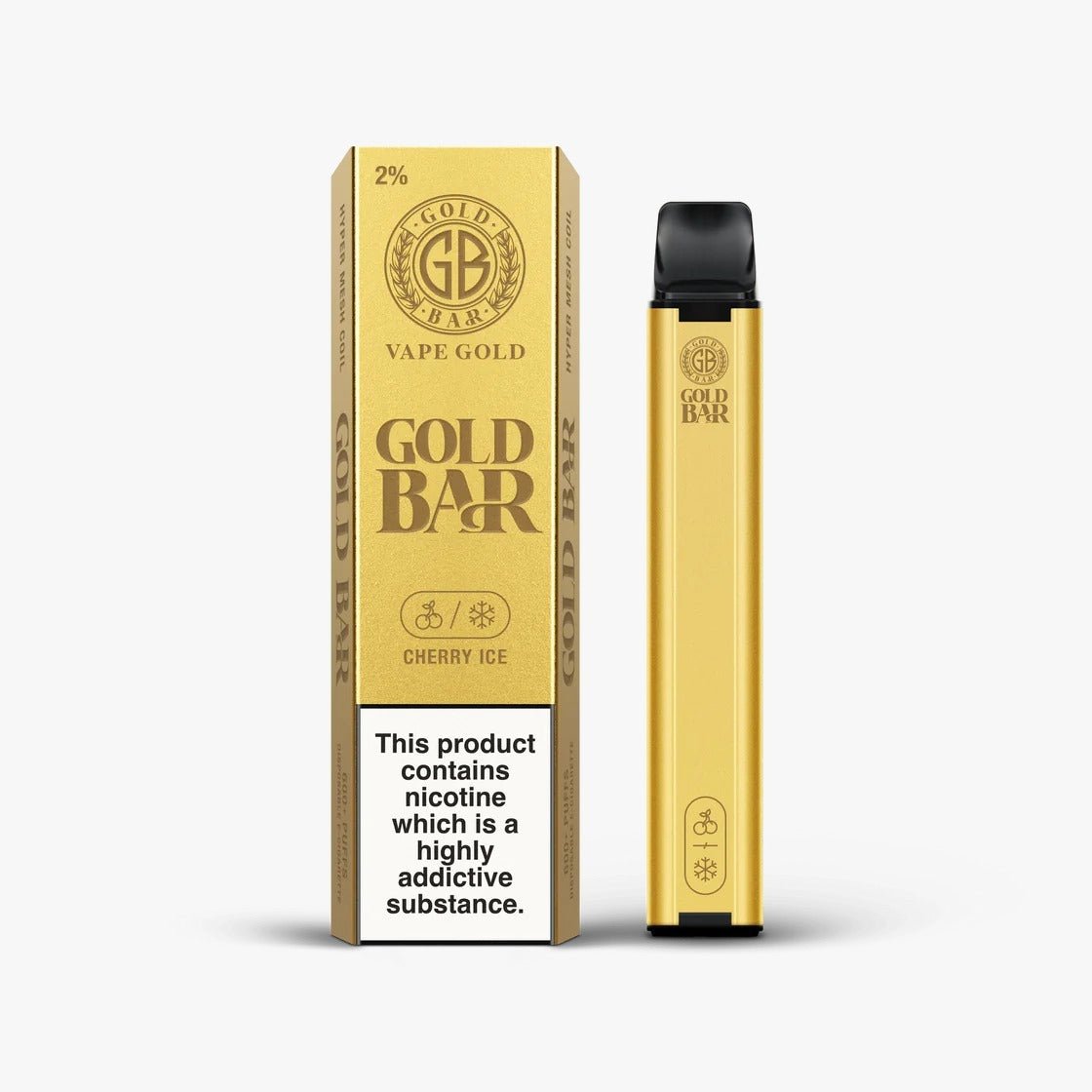 Gold Bar 600 Disposable Vape Pod Puff Bar Pen - Wolfvapes.co.uk-Cherry Ice *New*