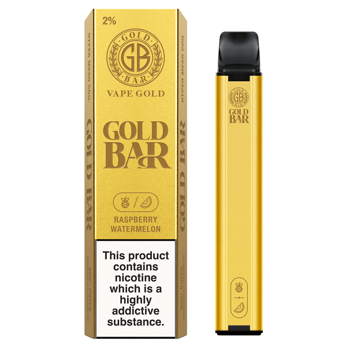 Gold Bar 600 Disposable Vape Pod Puff Pen Device - Box of 10 - Wolfvapes.co.uk-Raspberry Watermelon *New*