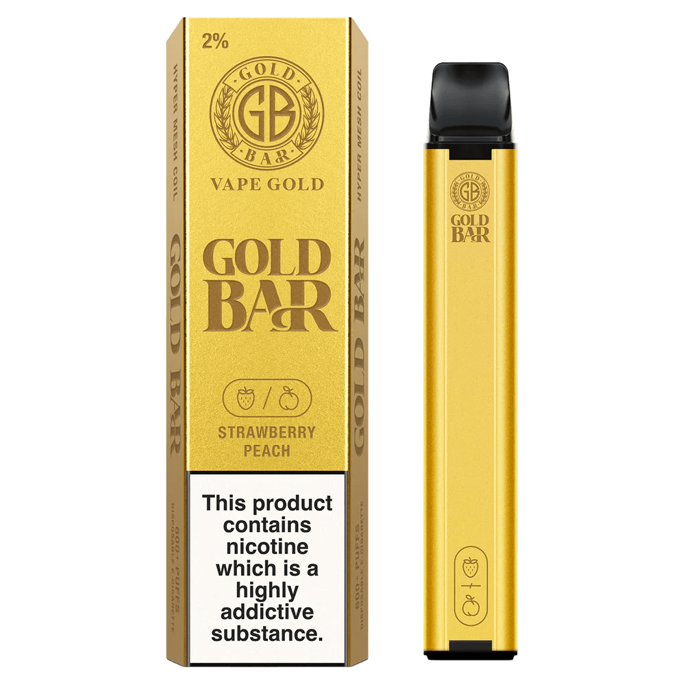 Gold Bar 600 Disposable Vape Pod Puff Pen Device - Box of 10 - Wolfvapes.co.uk-Strawberry Peach *New*